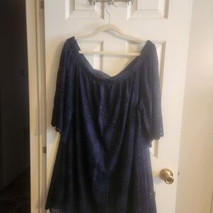 Elegant Navy Blue Lace Midi Dress
